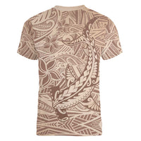 Pastel Brown Polynesia Women V-Neck T-Shirt Hawaiian Tribal Hammerhead Shark Tattoo LT14 - Polynesian Pride