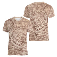 Pastel Brown Polynesia Women V-Neck T-Shirt Hawaiian Tribal Hammerhead Shark Tattoo LT14 - Polynesian Pride
