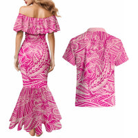 Beige Gradient Polynesia Couples Matching Mermaid Dress and Hawaiian Shirt Hawaiian Tribal Hammerhead Shark Tattoo LT14 - Polynesian Pride