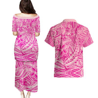 Beige Gradient Polynesia Couples Matching Puletasi and Hawaiian Shirt Hawaiian Tribal Hammerhead Shark Tattoo