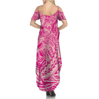 Beige Gradient Polynesia Family Matching Summer Maxi Dress and Hawaiian Shirt Hawaiian Tribal Hammerhead Shark Tattoo LT14 - Polynesian Pride