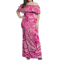 Beige Gradient Polynesia Off Shoulder Maxi Dress Hawaiian Tribal Hammerhead Shark Tattoo LT14 Women Beige - Polynesian Pride