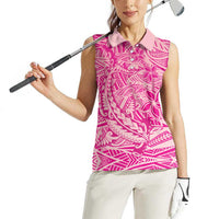 Beige Gradient Polynesia Women Sleeveless Polo Shirt Hawaiian Tribal Hammerhead Shark Tattoo
