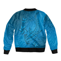 Blue Gradient Polynesia Bomber Jacket Hawaiian Tribal Hammerhead Shark Tattoo