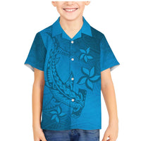 Blue Gradient Polynesia Family Matching Mermaid Dress and Hawaiian Shirt Hawaiian Tribal Hammerhead Shark Tattoo LT14 Son's Shirt Blue - Polynesian Pride