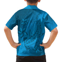 Blue Gradient Polynesia Family Matching Puletasi and Hawaiian Shirt Hawaiian Tribal Hammerhead Shark Tattoo LT14 - Polynesian Pride