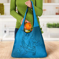 Blue Gradient Polynesia Grocery Bag Hawaiian Tribal Hammerhead Shark Tattoo LT14 - Polynesian Pride