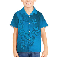 Blue Gradient Polynesia Kid Hawaiian Shirt Hawaiian Tribal Hammerhead Shark Tattoo