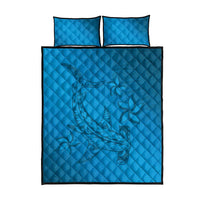 Blue Gradient Polynesia Quilt Bed Set Hawaiian Tribal Hammerhead Shark Tattoo