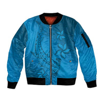 Blue Gradient Polynesia Sleeve Zip Bomber Jacket Hawaiian Tribal Hammerhead Shark Tattoo