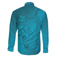 Dark Cyan Gradient Polynesia Family Matching Off Shoulder Maxi Dress and Hawaiian Shirt Hawaiian Tribal Hammerhead Shark Tattoo LT14 - Polynesian Pride