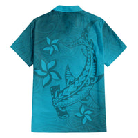 Dark Cyan Gradient Polynesia Family Matching Puletasi and Hawaiian Shirt Hawaiian Tribal Hammerhead Shark Tattoo LT14 - Polynesian Pride