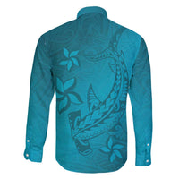 Dark Cyan Gradient Polynesia Family Matching Puletasi and Hawaiian Shirt Hawaiian Tribal Hammerhead Shark Tattoo LT14 - Polynesian Pride
