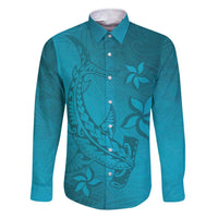Dark Cyan Gradient Polynesia Family Matching Short Sleeve Bodycon Dress and Hawaiian Shirt Hawaiian Tribal Hammerhead Shark Tattoo