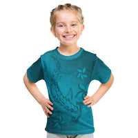 Dark Cyan Gradient Polynesia Kid T Shirt Hawaiian Tribal Hammerhead Shark Tattoo LT14 Dark Cyan - Polynesian Pride