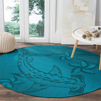Dark Cyan Gradient Polynesia Round Carpet Hawaiian Tribal Hammerhead Shark Tattoo