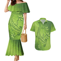 Green Gradient Polynesia Couples Matching Mermaid Dress and Hawaiian Shirt Hawaiian Tribal Hammerhead Shark Tattoo LT14 Green - Polynesian Pride