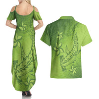Green Gradient Polynesia Couples Matching Summer Maxi Dress and Hawaiian Shirt Hawaiian Tribal Hammerhead Shark Tattoo LT14 - Polynesian Pride