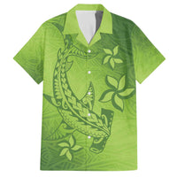 Green Gradient Polynesia Family Matching Off Shoulder Short Dress and Hawaiian Shirt Hawaiian Tribal Hammerhead Shark Tattoo LT14 Dad's Shirt - Short Sleeve Green - Polynesian Pride