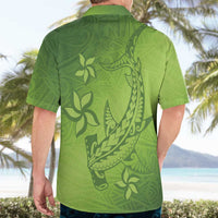 Green Gradient Polynesia Hawaiian Shirt Hawaiian Tribal Hammerhead Shark Tattoo