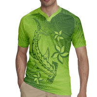 Green Gradient Polynesia Rugby Jersey Hawaiian Tribal Hammerhead Shark Tattoo