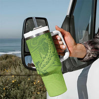 Green Gradient Polynesia Tumbler With Handle Hawaiian Tribal Hammerhead Shark Tattoo