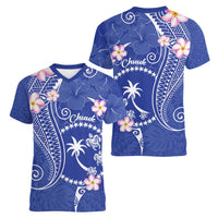 FSM Chuuk Constitution Day Women V-Neck T-Shirt Frangipani Flowers Polynesian Curves Style LT14 - Polynesian Pride