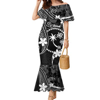 FSM Chuuk Family Matching Mermaid Dress and Hawaiian Shirt Turtle Tropical Flowers Polynesian - Black