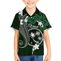 FSM Chuuk Family Matching Off The Shoulder Long Sleeve Dress and Hawaiian Shirt Turtle Tropical Flowers Polynesian - Green