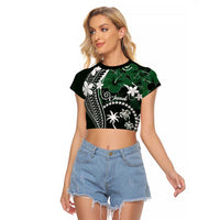 FSM Chuuk Raglan Cropped T Shirt Turtle Tropical Flowers Polynesian - Green
