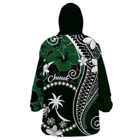 FSM Chuuk Wearable Blanket Hoodie Turtle Tropical Flowers Polynesian - Green