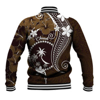 FSM Chuuk Baseball Jacket Turtle Tropical Flowers Polynesian - Brown