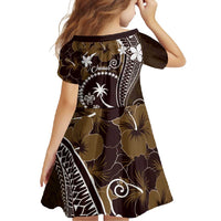 FSM Chuuk Family Matching Long Sleeve Bodycon Dress and Hawaiian Shirt Turtle Tropical Flowers Polynesian - Brown
