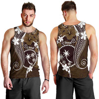 FSM Chuuk Men Tank Top Turtle Tropical Flowers Polynesian - Brown