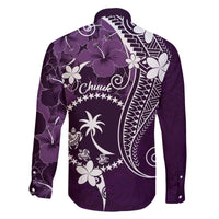 FSM Chuuk Family Matching Off The Shoulder Long Sleeve Dress and Hawaiian Shirt Turtle Tropical Flowers Polynesian - Purple LT14 - Polynesian Pride