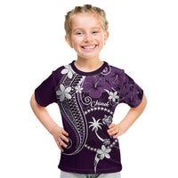FSM Chuuk Kid T Shirt Turtle Tropical Flowers Polynesian - Purple