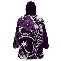 FSM Chuuk Wearable Blanket Hoodie Turtle Tropical Flowers Polynesian - Purple