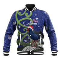 Personalized New Zealand Pukeko Christmas Baseball Jacket Meri Kirihimete Taniko Ponga Koru Blue - Polynesian Pride