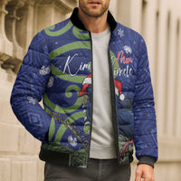 Personalized New Zealand Pukeko Christmas Bomber Puffer Jacket Meri Kirihimete Taniko Ponga Koru Blue - Polynesian Pride