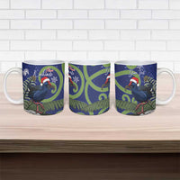 Personalized New Zealand Pukeko Christmas Ceramic Mug Meri Kirihimete Taniko Ponga Koru Blue - Polynesian Pride