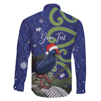 Personalized New Zealand Pukeko Christmas Family Matching Off The Shoulder Long Sleeve Dress and Hawaiian Shirt Meri Kirihimete Taniko Ponga Koru Blue - Polynesian Pride