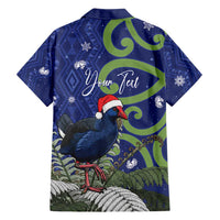 Personalized New Zealand Pukeko Christmas Family Matching Off Shoulder Short Dress and Hawaiian Shirt Meri Kirihimete Taniko Ponga Koru Blue - Polynesian Pride