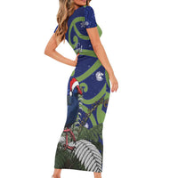 Personalized New Zealand Pukeko Christmas Family Matching Short Sleeve Bodycon Dress and Hawaiian Shirt Meri Kirihimete Taniko Ponga Koru Blue LT14 - Polynesian Pride