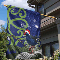 Personalized New Zealand Pukeko Christmas Garden Flag Meri Kirihimete Taniko Ponga Koru Blue LT14 - Polynesian Pride