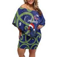 Personalized New Zealand Pukeko Christmas Off Shoulder Short Dress Meri Kirihimete Taniko Ponga Koru Blue - Polynesian Pride