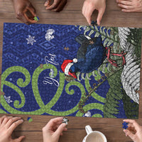 Personalized New Zealand Pukeko Christmas Puzzle Meri Kirihimete Taniko Ponga Koru Blue - Polynesian Pride