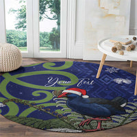 Personalized New Zealand Pukeko Christmas Round Carpet Meri Kirihimete Taniko Ponga Koru Blue - Polynesian Pride
