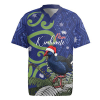 Personalized New Zealand Pukeko Christmas Rugby Jersey Meri Kirihimete Taniko Ponga Koru Blue - Polynesian Pride