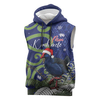 Personalized New Zealand Pukeko Christmas Sleeveless Hoodie Meri Kirihimete Taniko Ponga Koru Blue - Polynesian Pride
