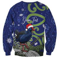 Personalized New Zealand Pukeko Christmas Sweatshirt Meri Kirihimete Taniko Ponga Koru Blue - Polynesian Pride